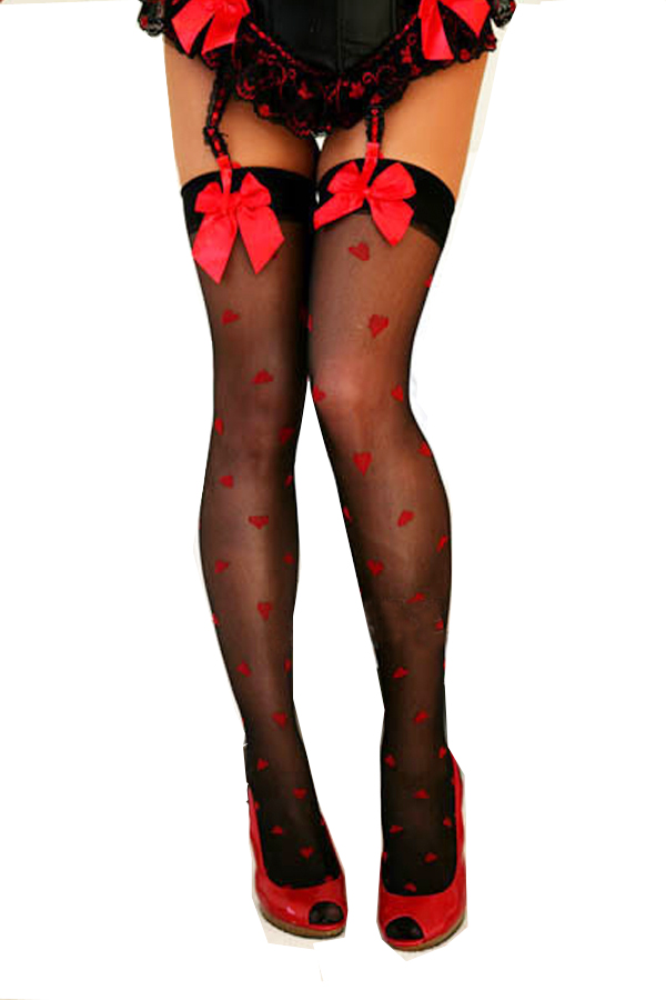 Accessory Heart Print Thigh High Stockings - Click Image to Close